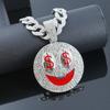 Hip Hop New Product Full Diamond Smiling Face USD Alloy Pendant Personalized European and American Men's Cuban Chain Rock Bounce Di Necklace