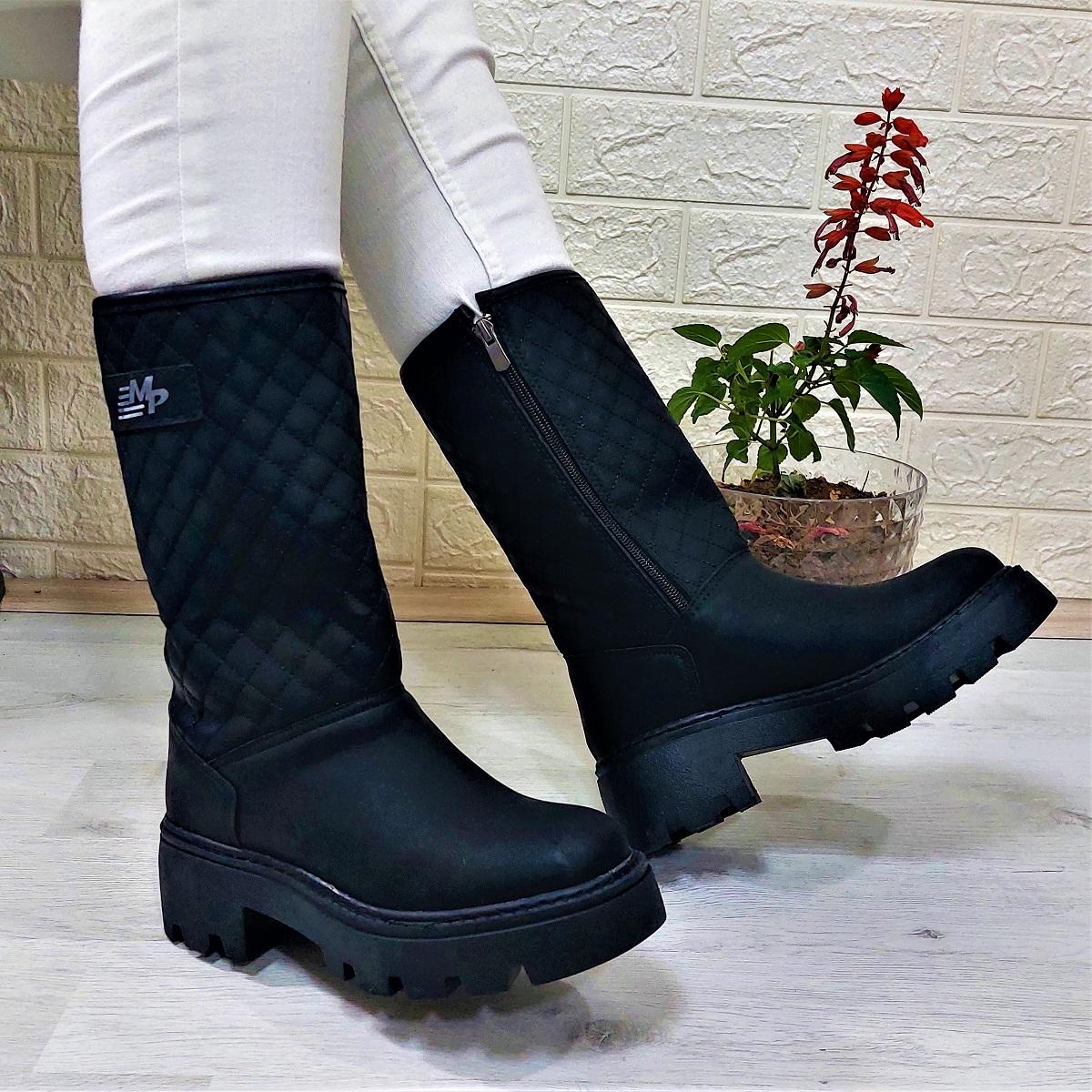 

MP 1397 Черные нескользящие пушистые женские ботинки на молнии высотой 33 см 36 чёрный