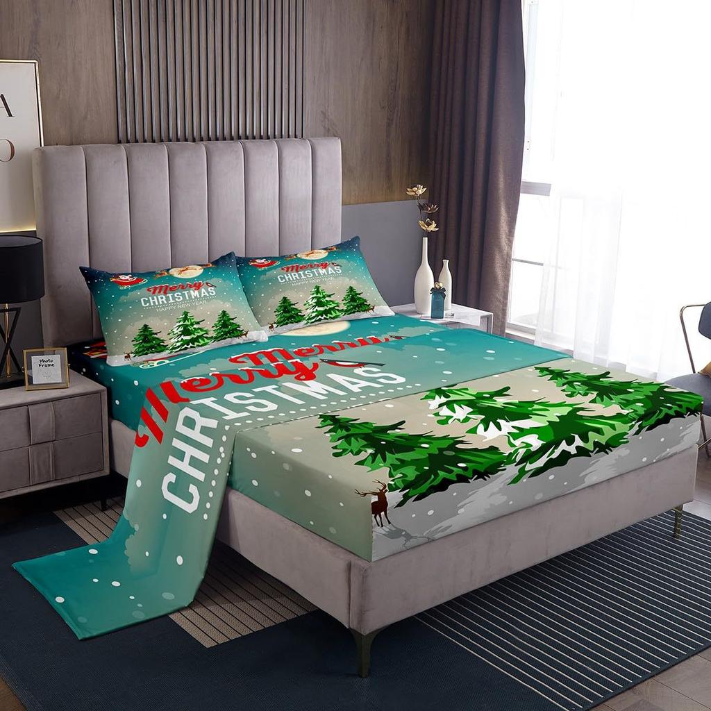 Christmas Theme Pattern Mattress Four-Piece Bedding Set Bedroom Dormitory Bedding Decoration