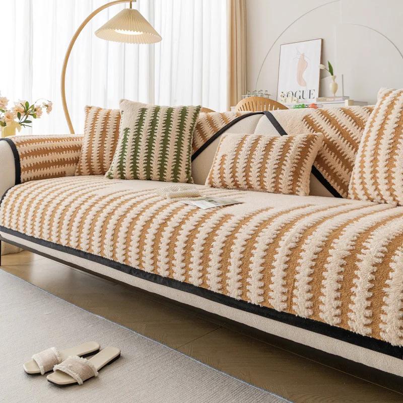 Non-slip Chenille Sofa Mat Thicken Lines Sofas Cover for Living Room Luxury Corner Couch Cushion Seat Pad Home Protection Covers