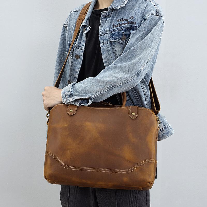 

Retro Cowhide Men s Handbag, Business Briefcase, Genuine Leather 15 Inch Computer Bag, Mailman Bag, Crazy Horse Leather Shoulder Bag