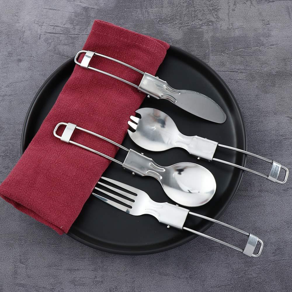 Portable Picnic Stainless Steel Utensils Folding Tableware Cutlery Spoon Spork Fork