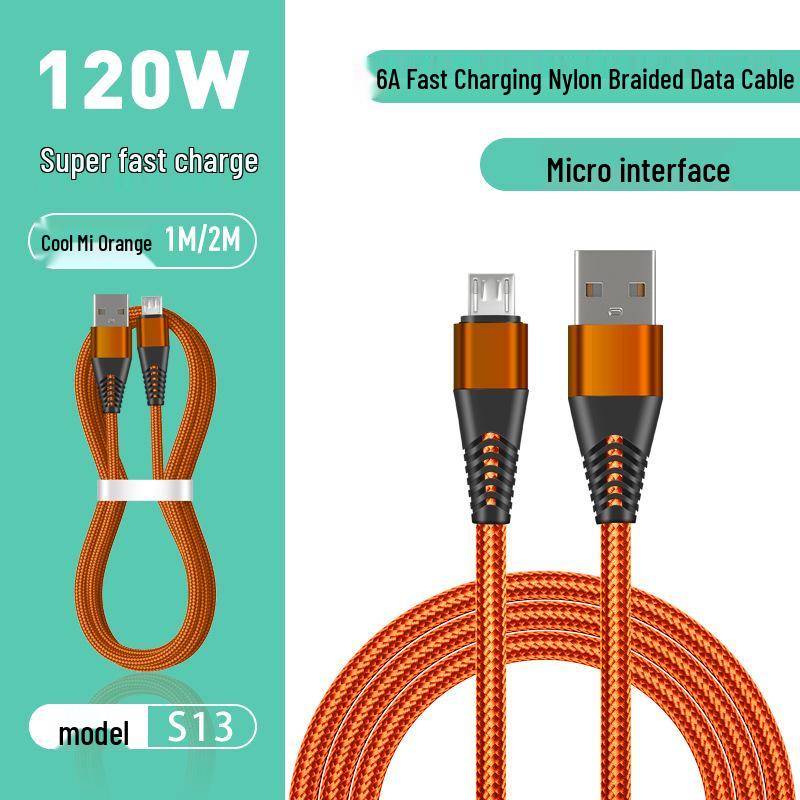 2M Nylon Braided 6A Metal Fast Charging Cable for Android, Apple, Huawei, and Type-C Devices