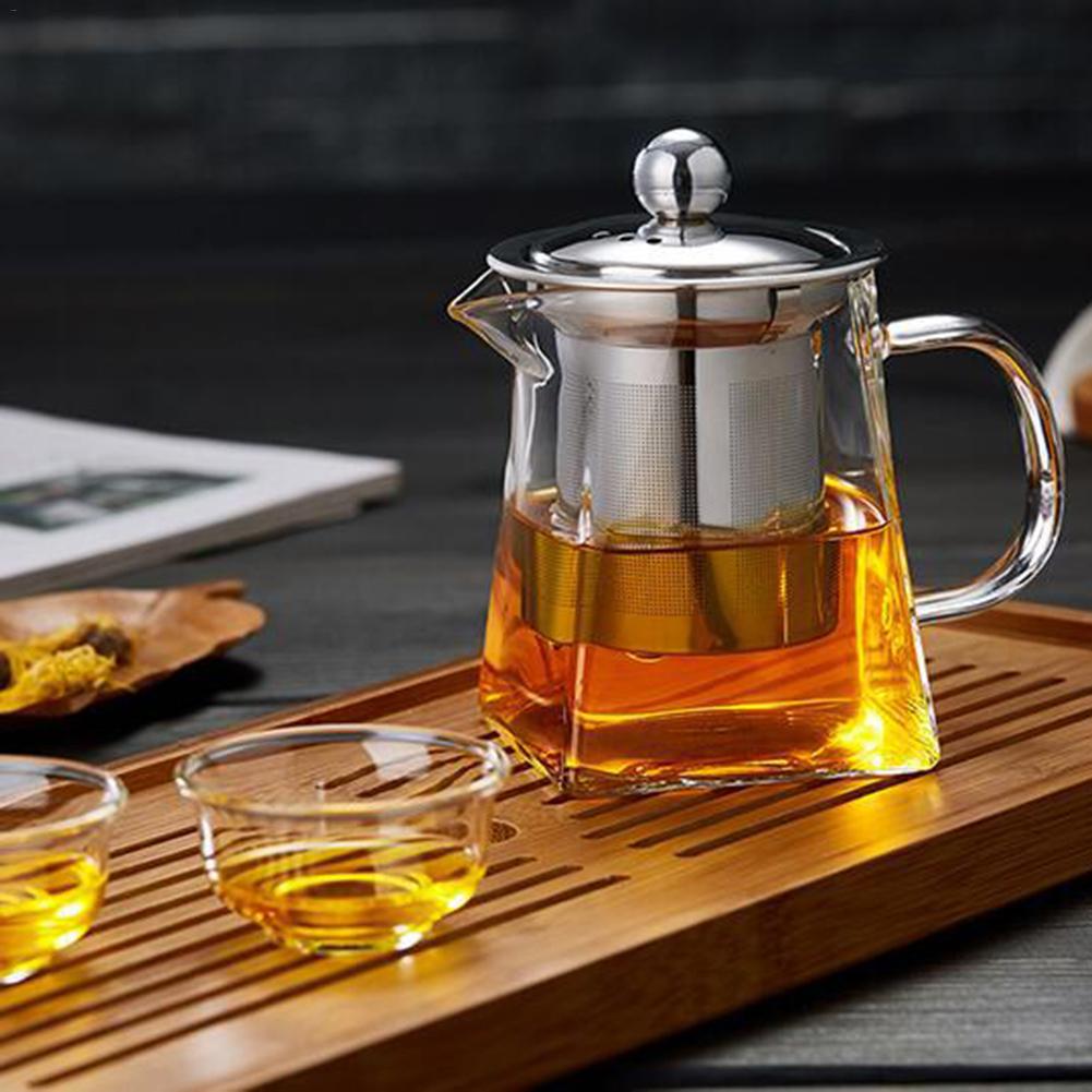 High Temperature Resistance Glass Tea Set Heat Resistant Square Glass Stainless Steel Infuser Filter Teapot Oolong Flower Teapot