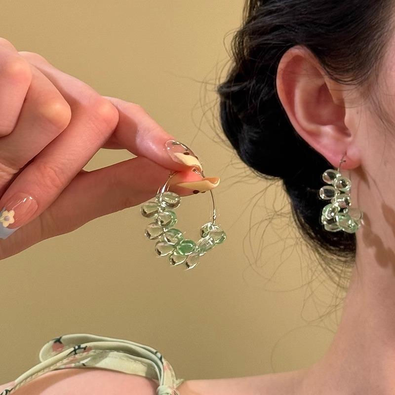 Small Fresh Glass Beaded Water Drop Fringed Earrings Simple Fashion High Sense Earrings Niche Temperament Versatile Earrings