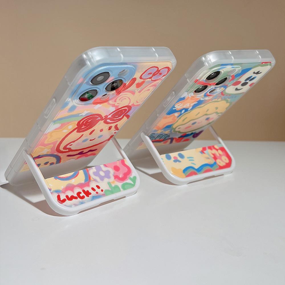 Cartoon Couple Doodle 15 Suitable for IPhone 13 Promax IPhone Case 14 Invisible Bracket 16 Soft Cover XR