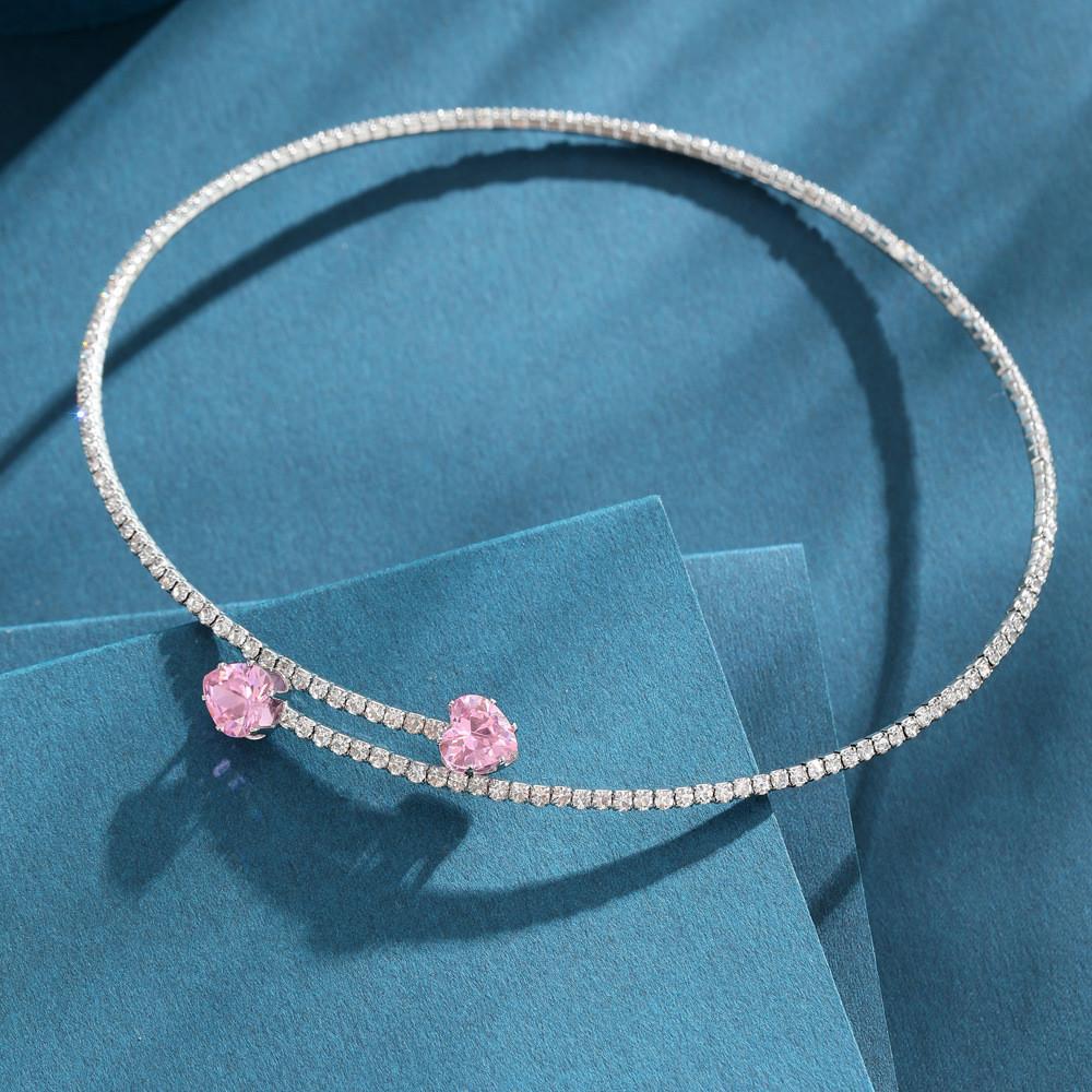 Elegant Double Layer Heart Shaped Zirconia Water Drop Necklace For Fashionable Women With Romantic Pink And Love Green Colors