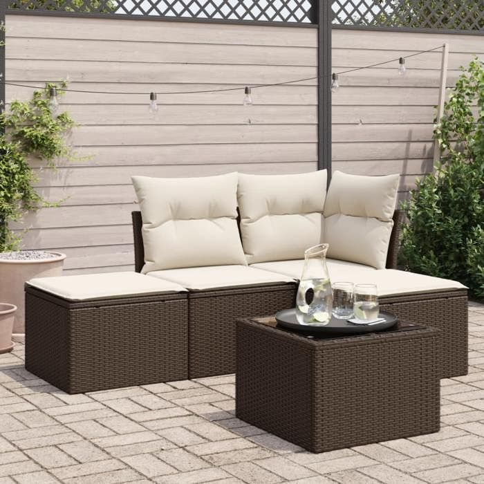 VidaXL Garden Lounge Set with Cushions 5 Pcs, Patio Sofas, Furniture Set, Outdoor Terrace Furniture, Brown 3217493
