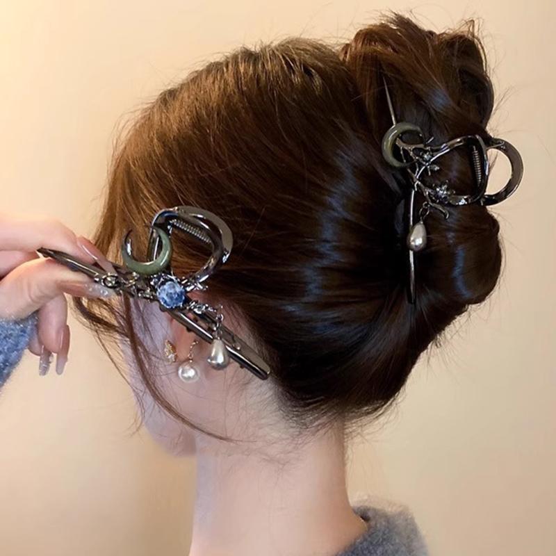 Pinza de Metal para el Pelo Flor de Luna Y2K Pinzas de Cangrejo Pinzas para el Pelo Pasadores de Perlas Pinza Coreana para Cola de Caballo Accesorios para el Cabello para Mujeres Niñas