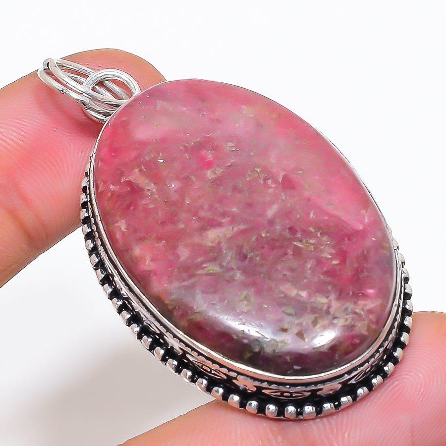 Natural Pink Thulite Gemstone 925 Sterling Silver Jewelry Pendant 2.36" AP-14137