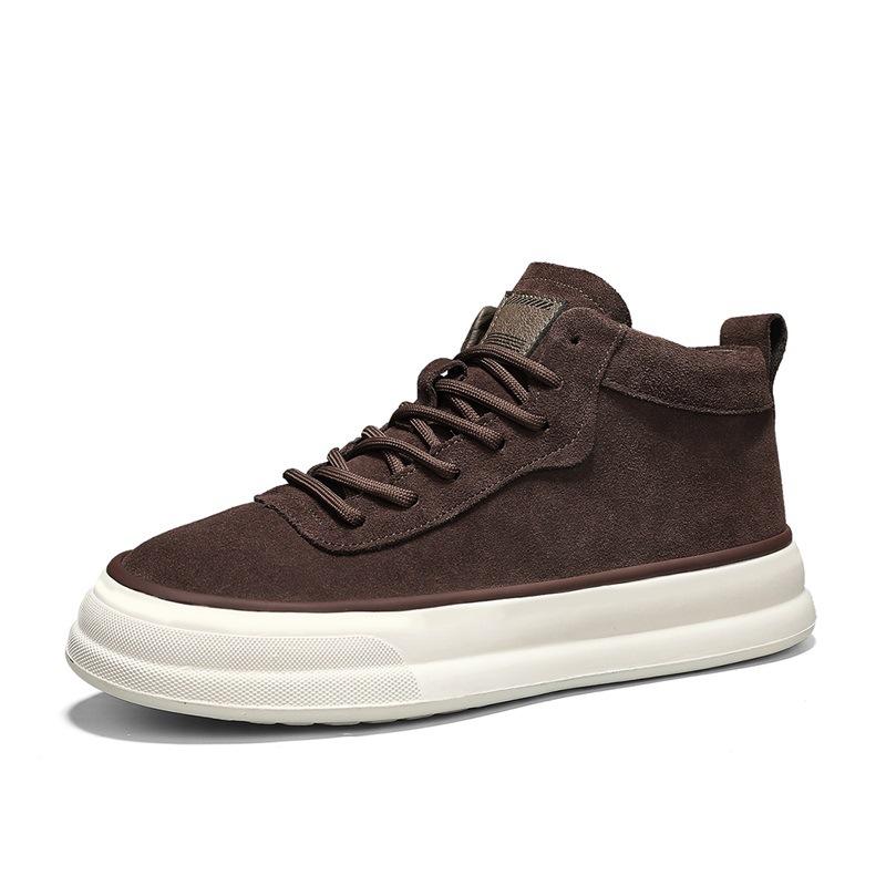 Spring high-top thick-soled men's shoes black new matte leather shoes men's breathable and versatile lightweight casual shoes