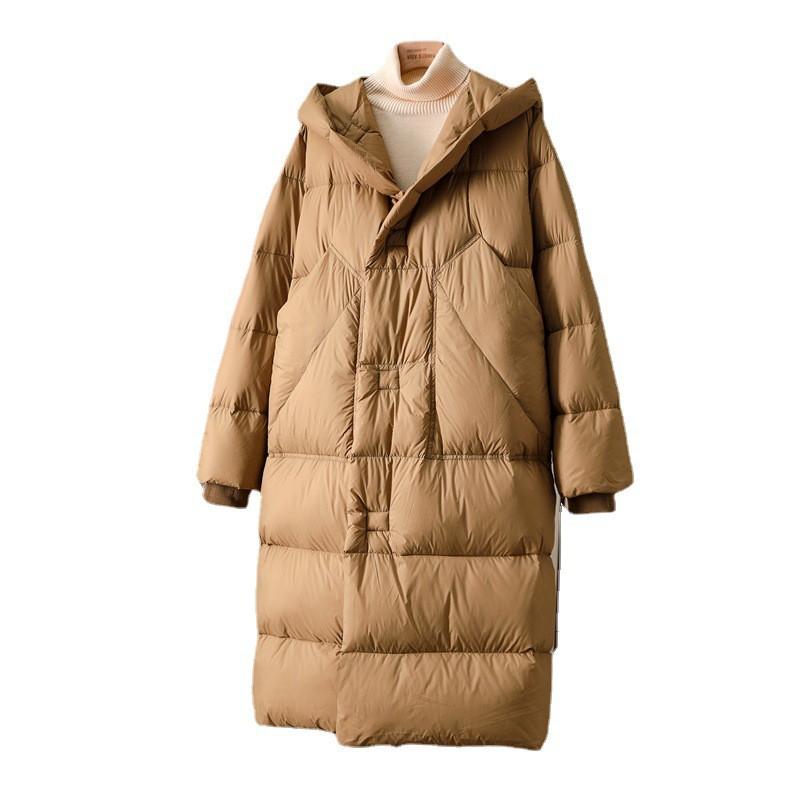 Womens Long Puffer Coat With Hood 50% Duck Down Fill Warm Thick Winter Outerwear Oversized Style
