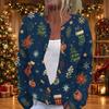 Women's Christmas Print Long Sleeve Knit Cardigan with Buttons for Holiday