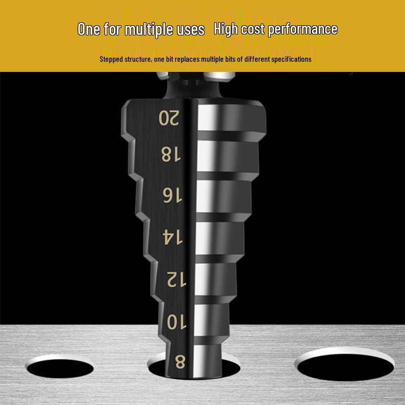 3-Piece Hex Shank Straight Flute Step Drill Set: Bearing Steel Conical Drill Hole Opener (Sizes 3-12, 4-12, 4-20).