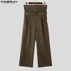 INCERUN Men High Waist Zipper Straight Pants Solid Casual Loose Long Trousers