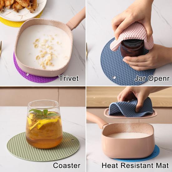 Silicone Honeycomb Round Pot Pad Thermal Insulation Mat Easy To Clean Anti-Slip Design Food-Grade Counter Hot Pad