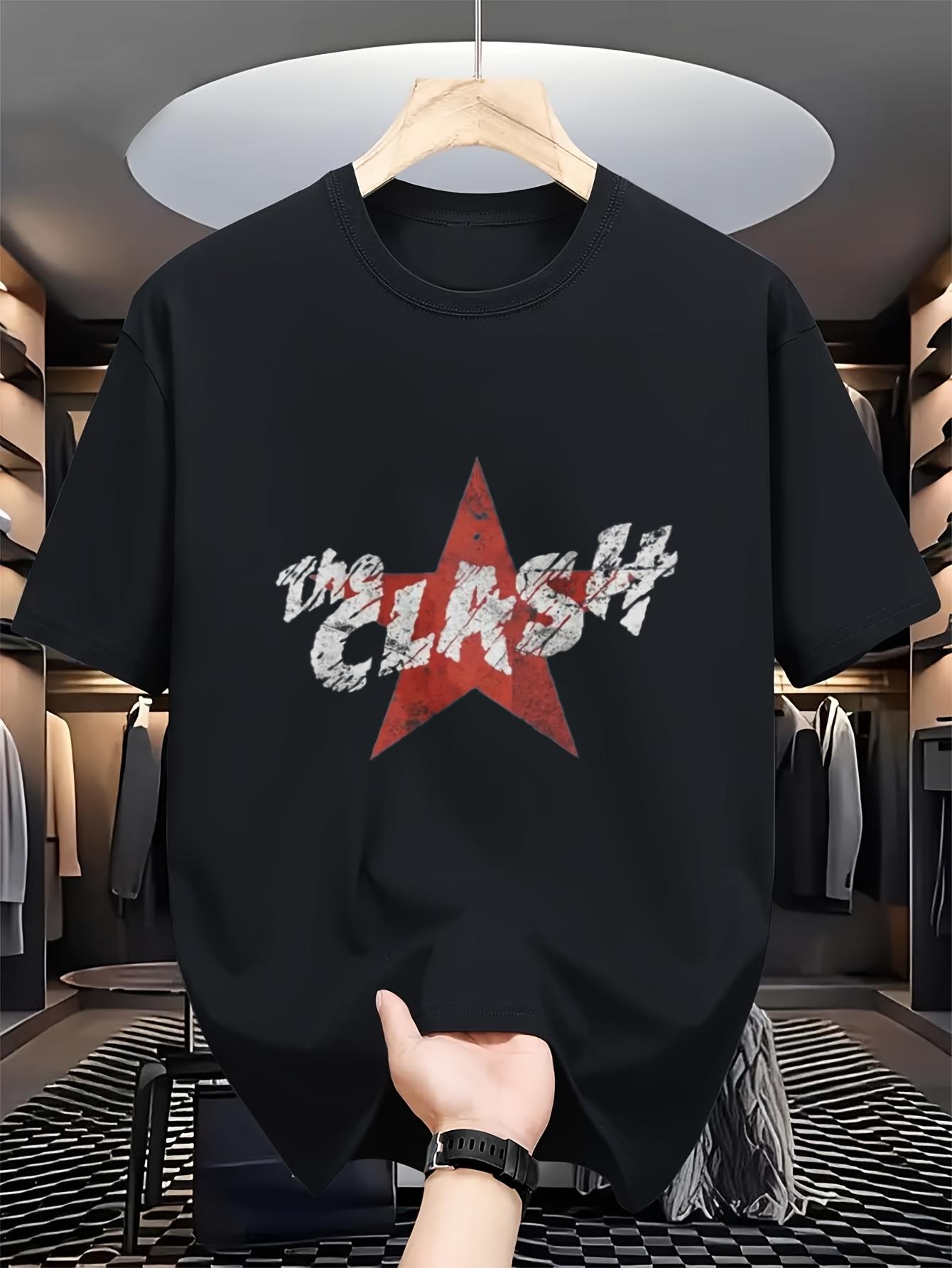 Men s Retro The Clash Band Printed T-shirt - Band Theme T-shirt Printed Casual Round Neck Short Sleeve Design - Men s Summer ... S