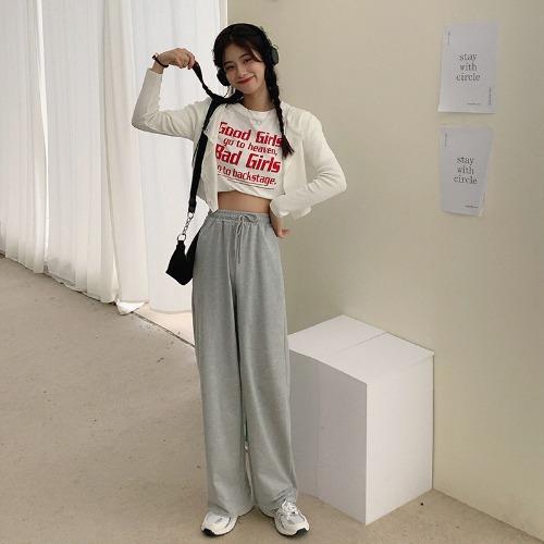

Gray loose sweatpants women s thin wide-leg straight casual sweatpants student long pants tide shows long legs M серый
