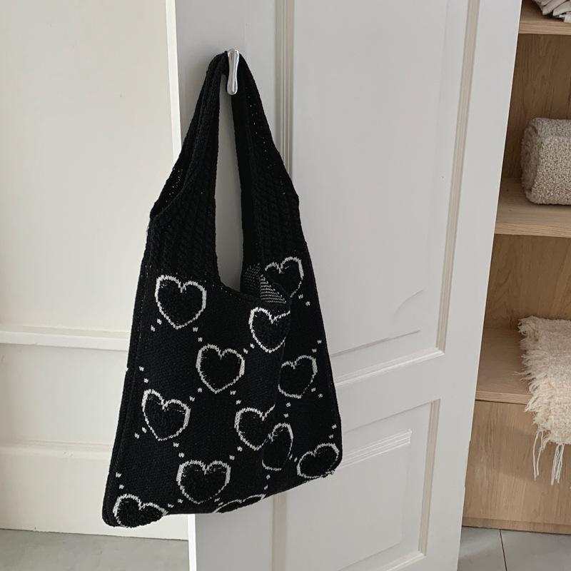 

Нова універсальна сумка Lady Lazy Wind Large Capacity Tote Bag Love Knitted Bag Ретро в язана сумка Сумка через плече 56*37*2 чорний