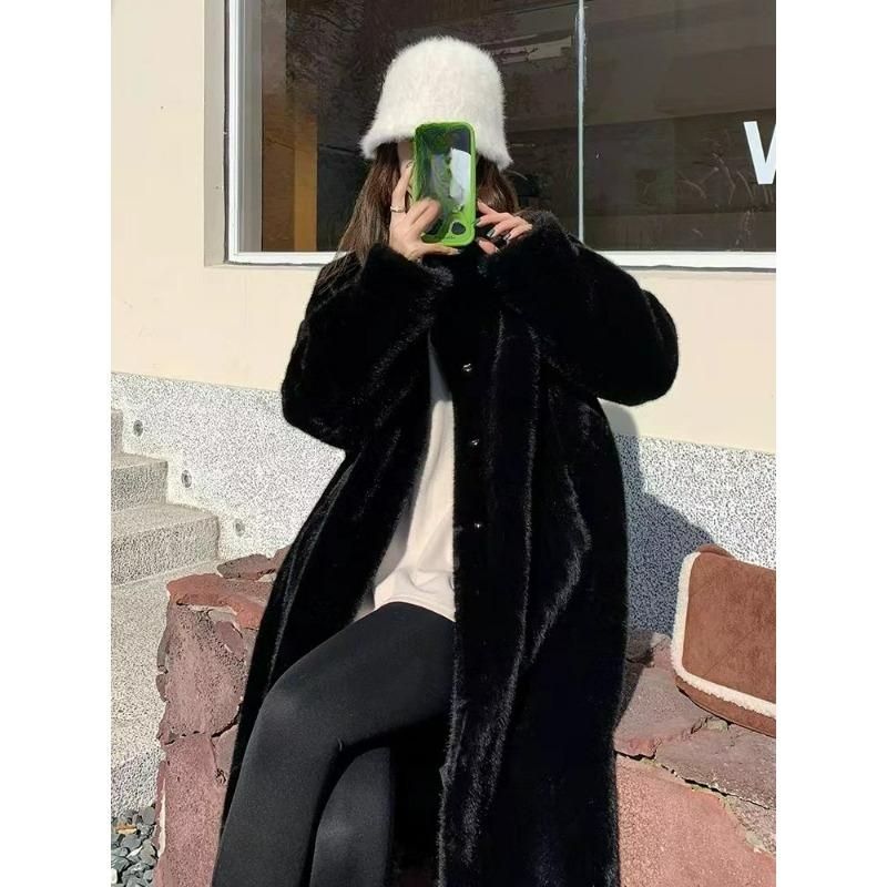 Thickened Long Stand-up Collar Mink Fur, Mink Fur, One-piece Fur, Environmentally Friendly Fur Coat, Women's Coat, Light and Warm