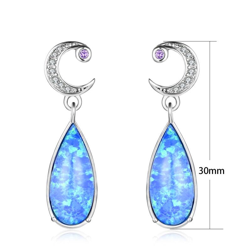 Luxuriöse Tropfen-Ohrringe mit Mondstein für Frauen, Hochzeit, 925er Sterlingsilber, gefüllt mit Wassertropfen, blau-weißer Feueropal