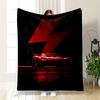 Red Sports Car with Lightning Bolt Design Warm Blanket - Flannel Blanket for Bedroom, Living Room, Sofa, and Nap.