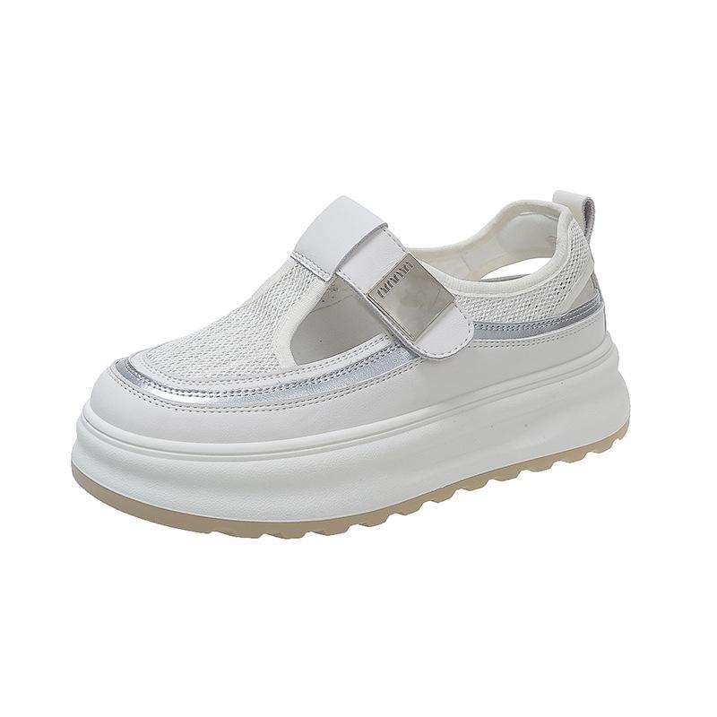 Fashion Women's Sandals Summer New Thick Bottom Anti-slip Net Cloth Covered Head Muller Shoes Casual Round Head Fashion Height Sandals