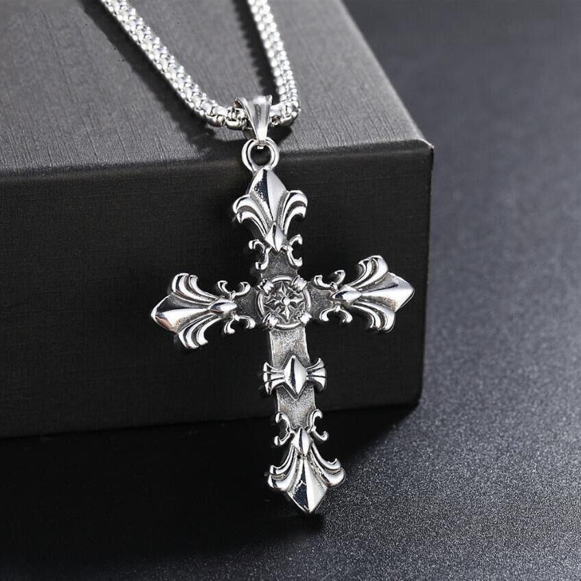 

High Street Fashion Cross Pendant Necklace for Men, Student Graduation Gift L10 Cross [Keel Chain]
