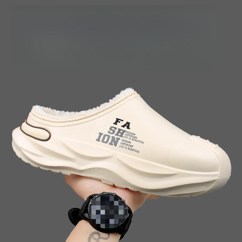 Men's Shoes Winter Warm Shoes Plush Lining Indoor Cotton Slippers Concise Platform Outdoor Kitchen Shoes House Waterproof Slippers