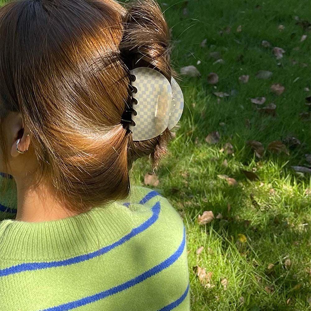 

Fashion Headwear Checkerboard Women Hair Clips Mosaic Hair Claws Korean Style Hairpins Shark Clip E