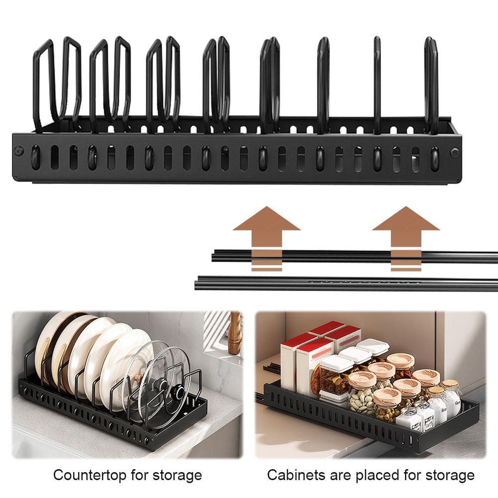 

Pull Out Pot Lid Holder with 8 Adjustable Dividers Kitchen Pots Pans Organizer Sliding Dish Drying Shelf for Under Cabinet United States