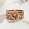 Boho Layered Leather Wrap Bracelet With Natural Stone Heart Charm Women
