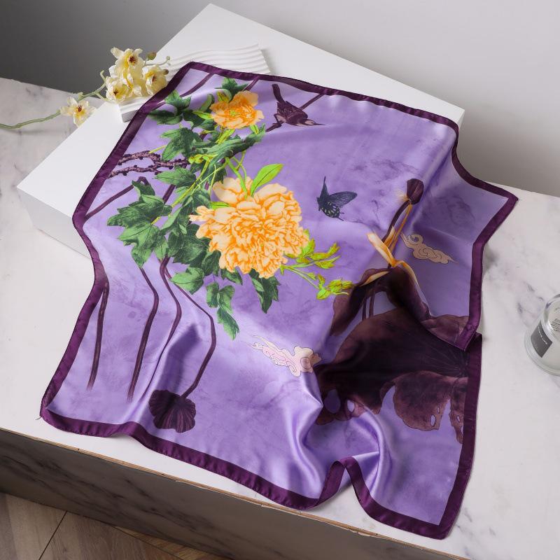 Silk Women's Square Scarf - Chinese Style Headscarf for Spring, Summer, Autumn - Neck Protection & Warmer - Elegant Thin Mom Style