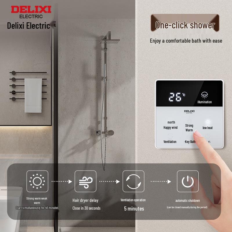 Delixi Smart Seven-in-One Touchscreen Bathroom Heater Switch Panel