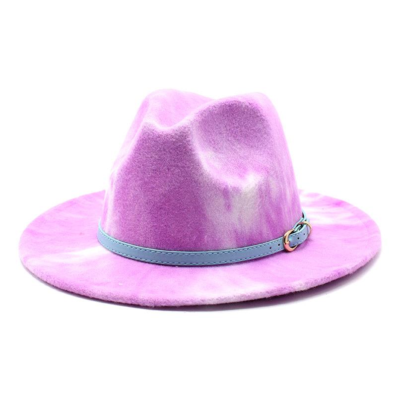 Tie-Dye Woolen Top Hat Women'S Big-Brimmed Jazz Felt Hat Men'S Outdoor Travel Hat Double-Sided Printed Hat