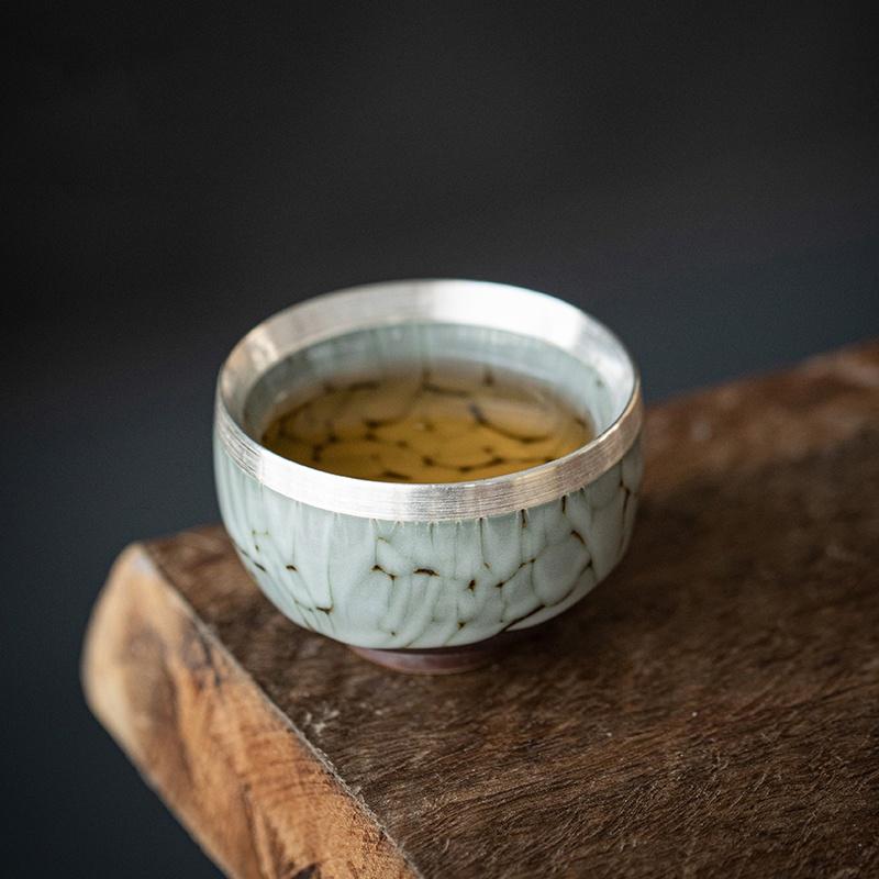 120ml Gilded Ceramic Tea Cup with Ice Crack Glaze Creative Kung Fu Tea Set