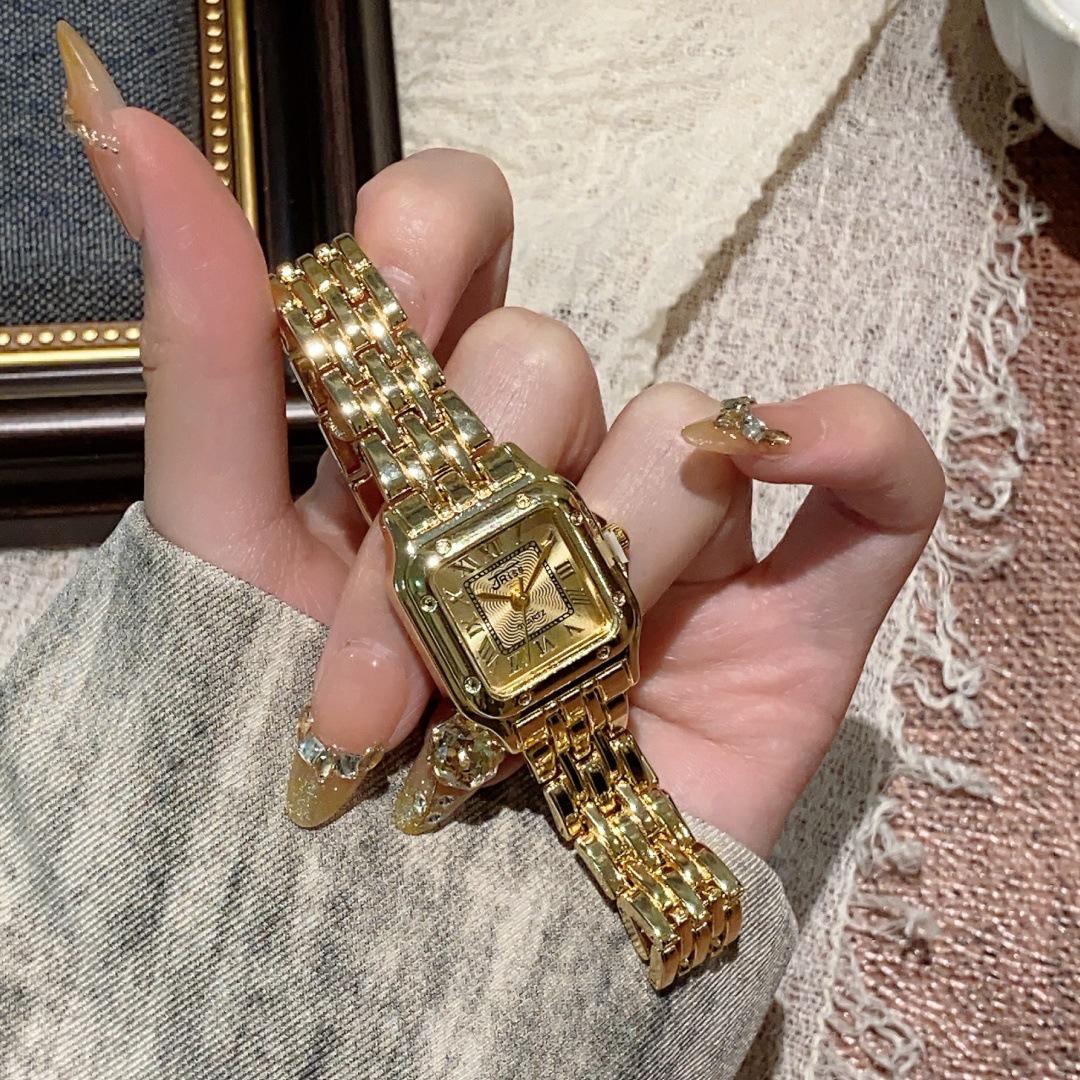 

Элегантные женские золотые квадратные кварцевые часы - в китайском стиле, универсальные, для ежедневных поездок на работу