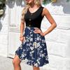 Women's Sleeveless Casual Vacation Loose Swing Geometric Button Midi Dress With Pockets