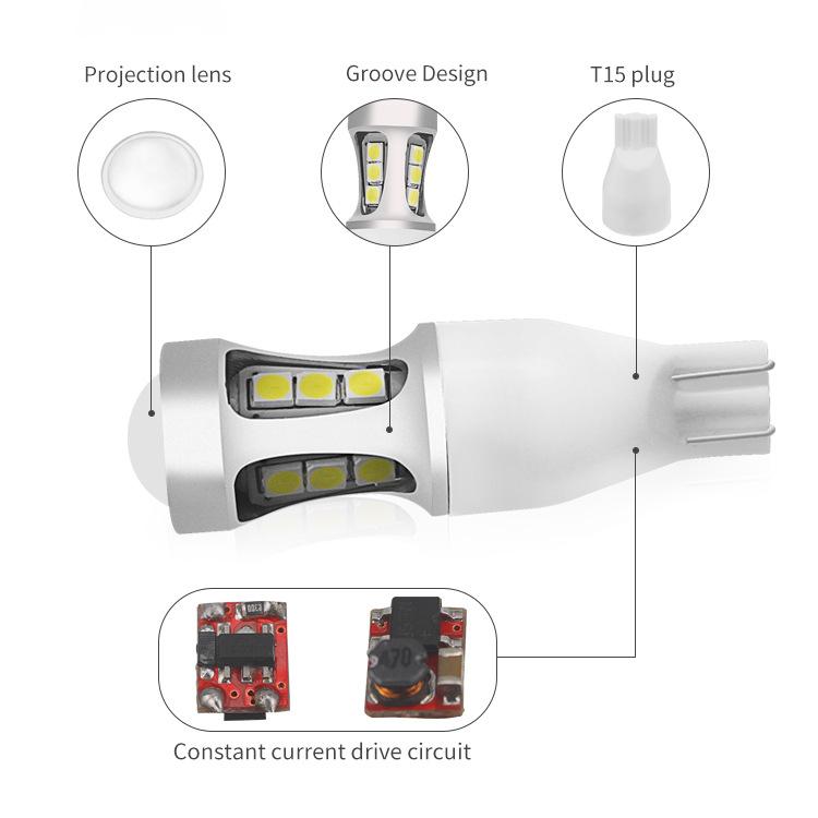 1 stk W16W LED 912 921 T15 LED-pærer 15SMD 3030 Chips 920 Lampe Bil Backup Reverse Lights Super Bright 6500K 12V Auto Lamp