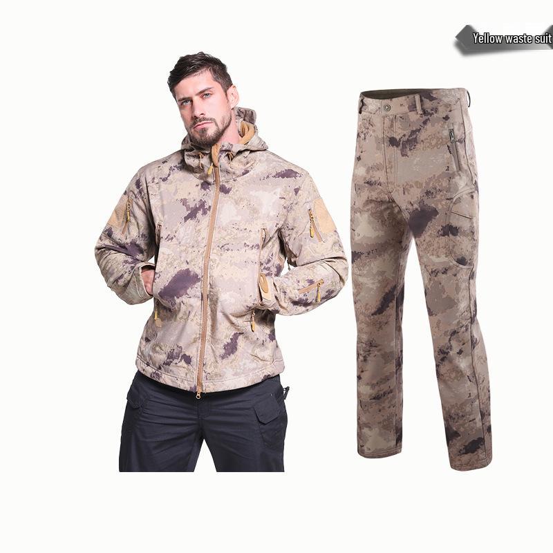 Alpha Green Tactical Sharkskin Waterproof Ski Suit: Camouflage Soft Shell Pants & Warm Fleece Set