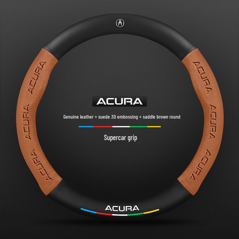 Genuine Leather Carbon Fiber Steering Wheel Cover for Acura - Non-Slip & Breathable, Universal Fit for All Seasons