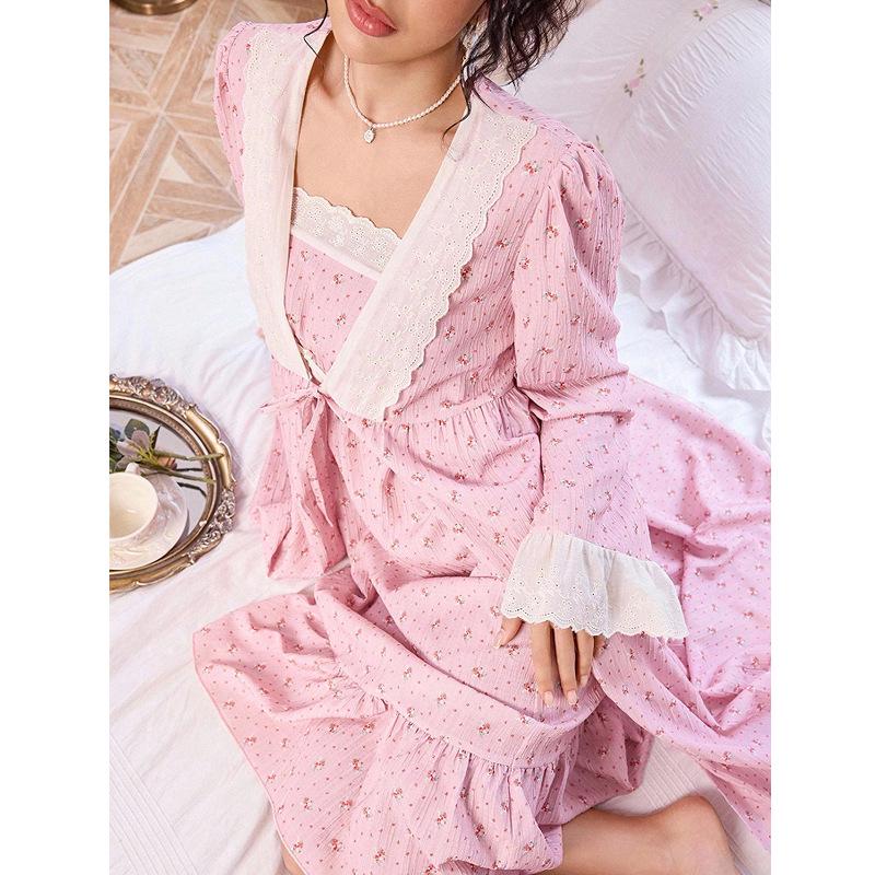 Sweet Floral Lace Ruffle Camisole & Pajama Set for Women - European & American Spring/Autumn Style