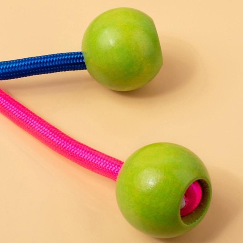 Outdoor Fun Group Skipping Rope Wooden Ball Handle Rainbow Long Rope Fitness Equipment for Party Game Easy to Use