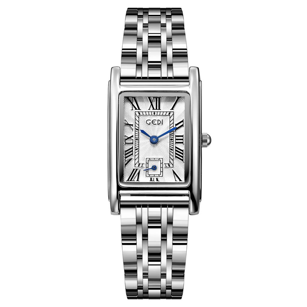 Creative Independent Second Hand Light Luxury Roman Scale Small Square Plate Waterproof Quartz Stainless Steel Retro Women'S Watch