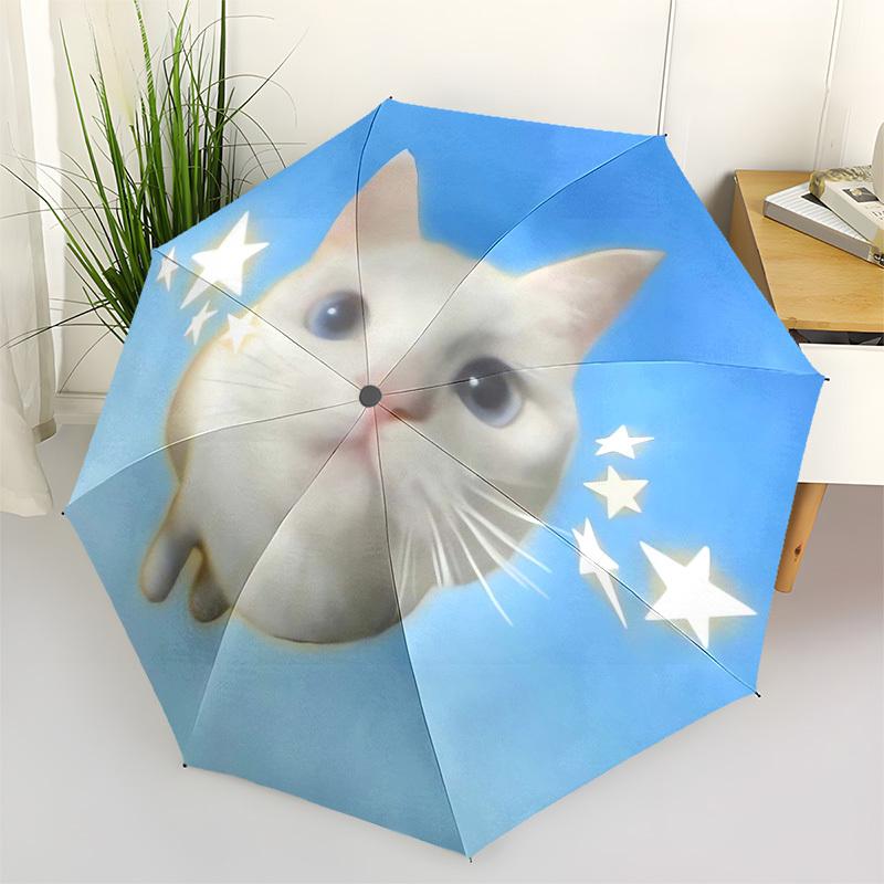 

1pc Whispering Stars Kitty Umbrella with Plastic Handle,Suitable for All Seasons Home Travel Outdoor UmbrellaFP107