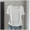 Plus Size Square Neck Standard Sleeve T-Shirt Loose Slimming Ribbed Base Top Versatile Breathable Soft Material Flattering Slim Women Top