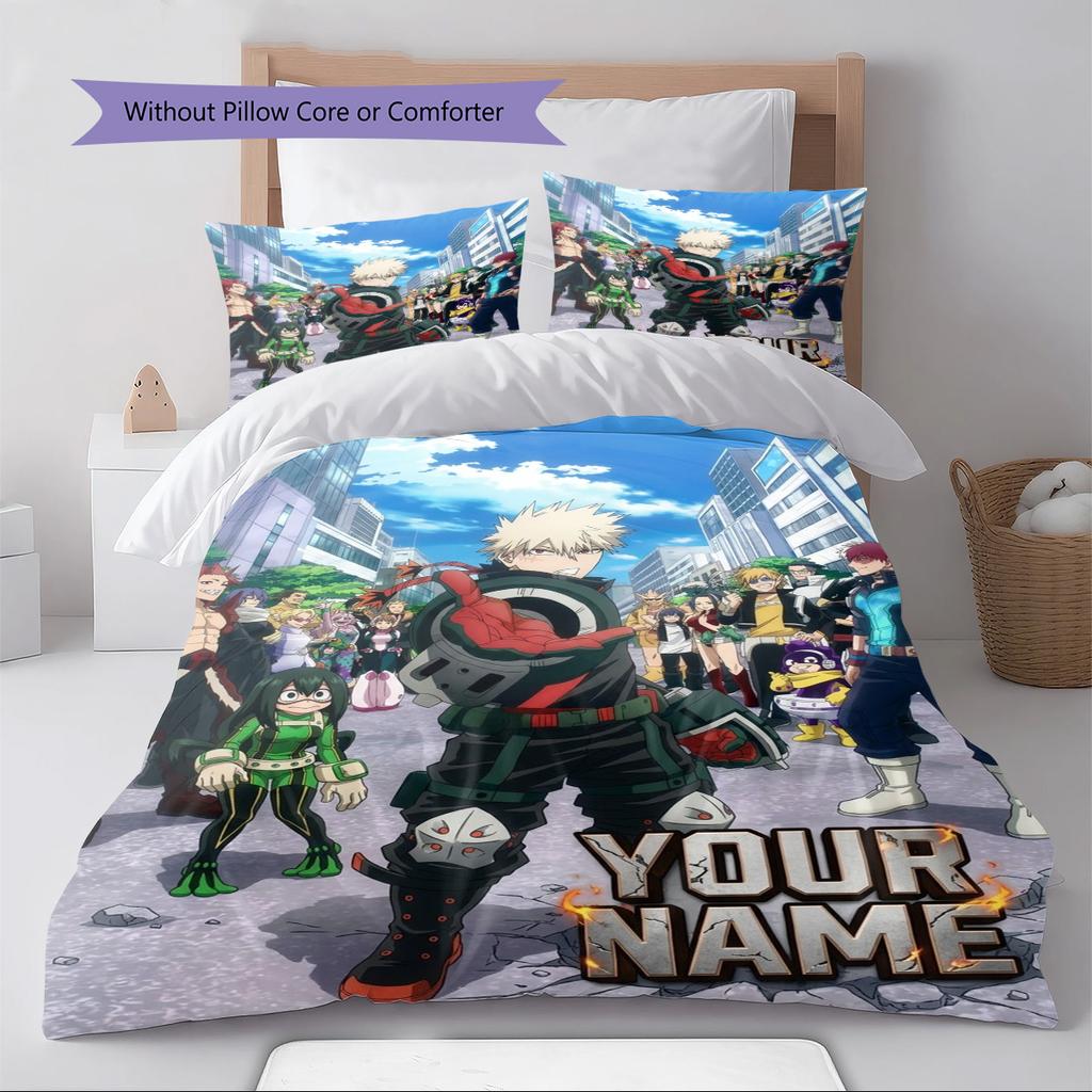 Name Custom Anime Mha Pattern Bedding Set Quilt Cover Pillowcase Home Decor Gift (1 * Duvet Cover + 2 * Pillowcase, Without Core)