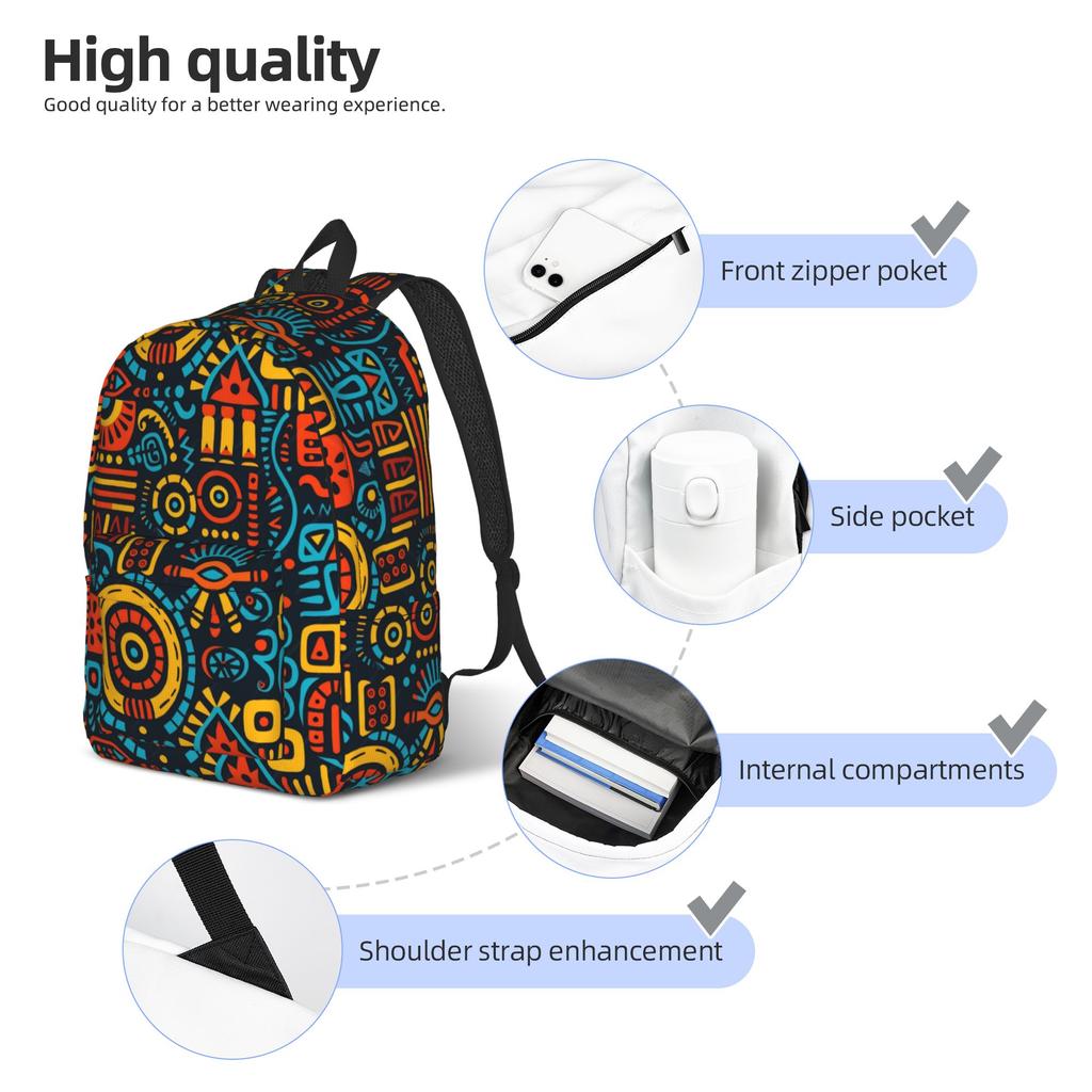 Traditionelles ethnisches Stammesmuster Cooler Rucksack Leicht Student Wandern Reisen Bunt Tagesrucksack Laptop Leinwandtaschen