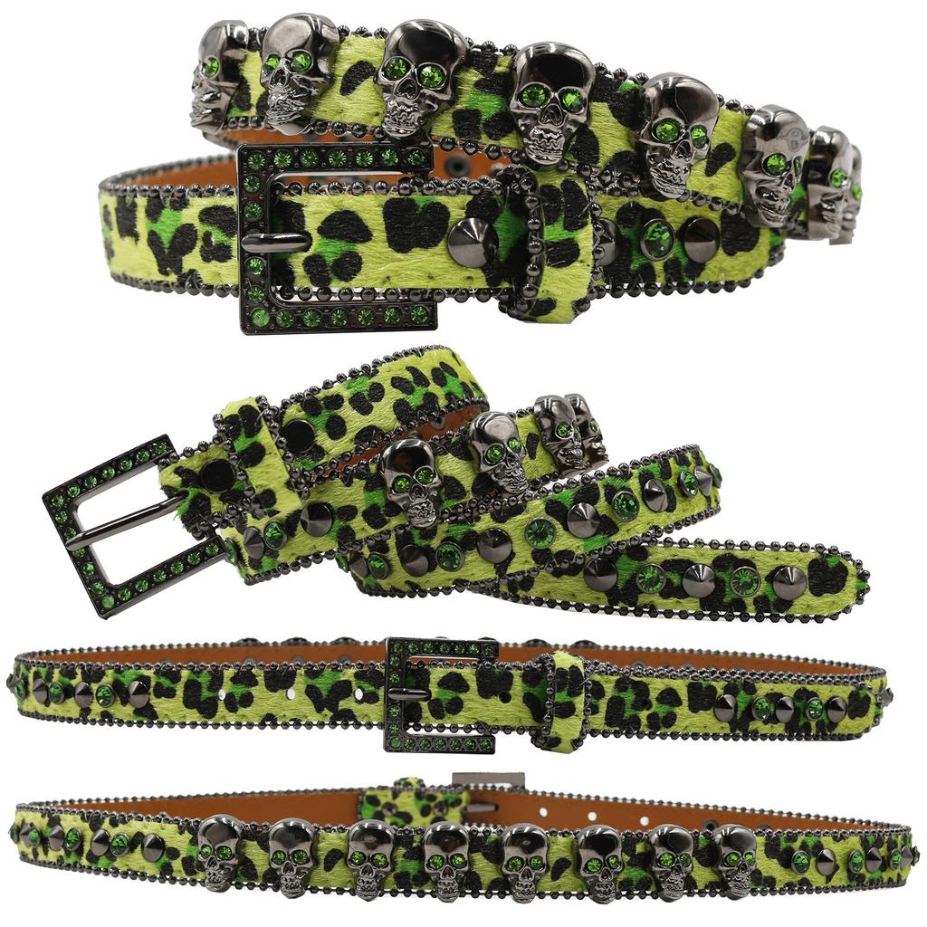 Full Skull Design for Women with Leopard Print with European and American Rhinestone Inlaid Belt High-end Pin Buckle Hip-hop Decoration Nightclub