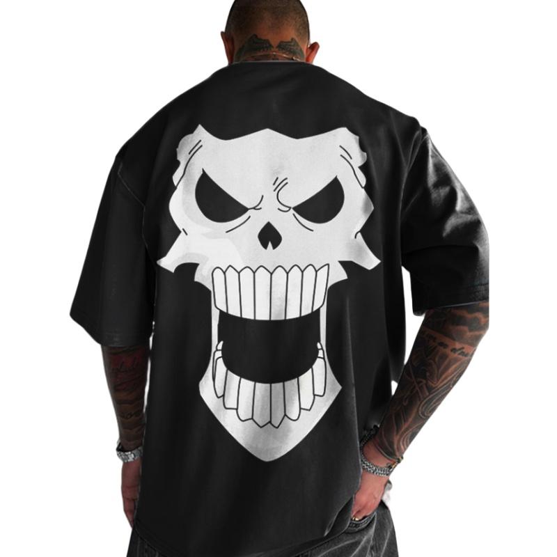 Summer Hip Hop Style Skulls Pattern T-shirt For Men Round Neck Short Sleeve Loose Tops Breathable Comfortable Oversized Clothing